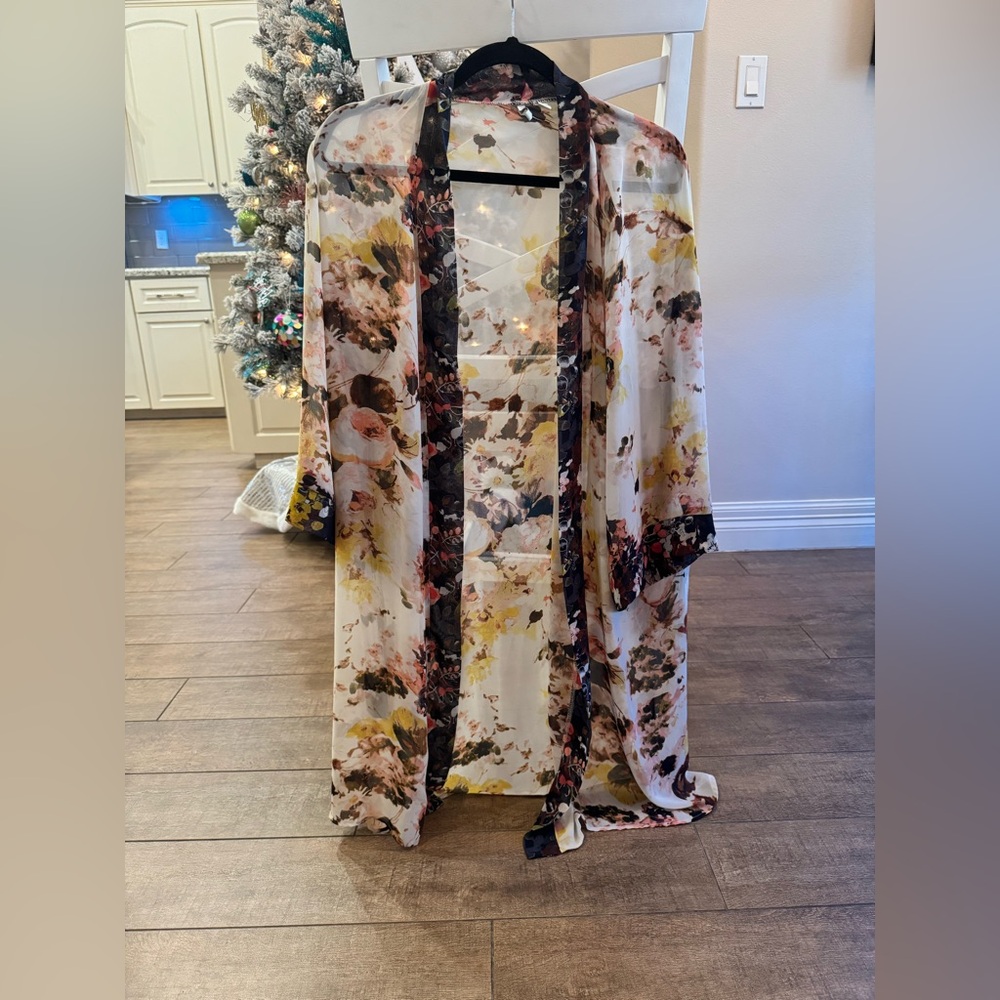 CATO Floral Kimono with Black Trim